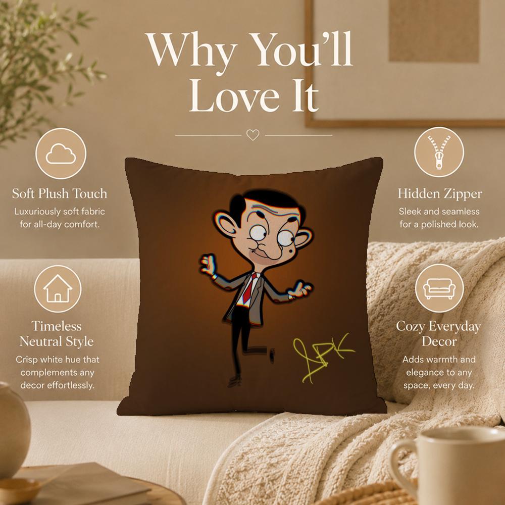 Cartoon M-Mr. BeanS Cushion Cover Double-Sided Printed Pillow Cover Hypoallergenic Dust-Mite Proof