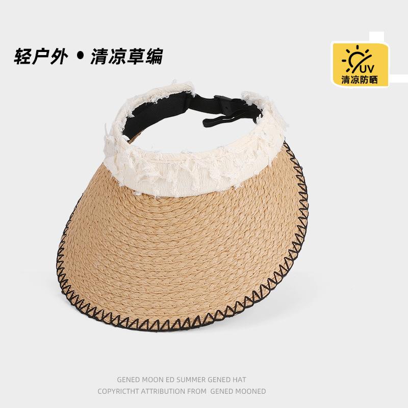 

Летняя мода Соломенная шляпа с открытым верхом Уличная шляпа от солнца Детская шляпа от солнца для пляжа на море Соломенная шляпа с широкими полями