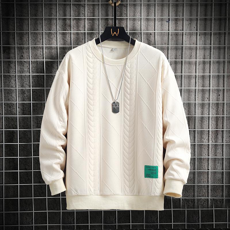 Spring and Autumn New Men's Casual Versatile Youth Jacquard Knitted Shirt Hoodie Round Neck Long Sleeve T-shirt Sweatshirt