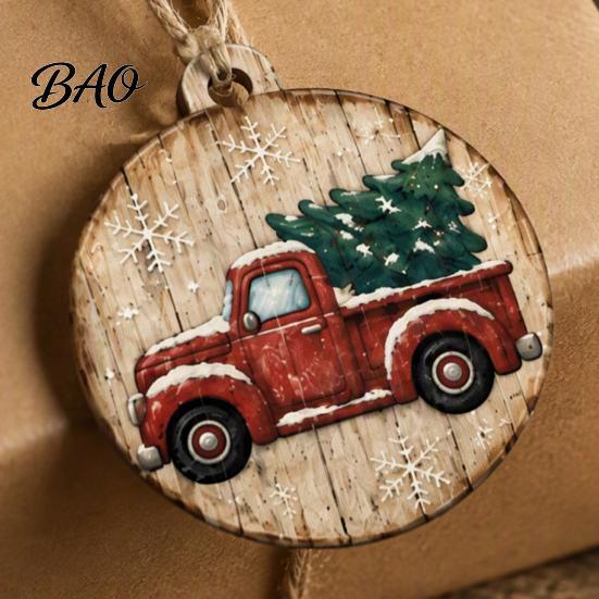 Vintage Style Christmas Tree Tags 8Pcs Wooden Ornaments, Wood Slice Hanging Decor with Santa, Retro Gift Wrap Embellishments Snowman, Gingerbread,