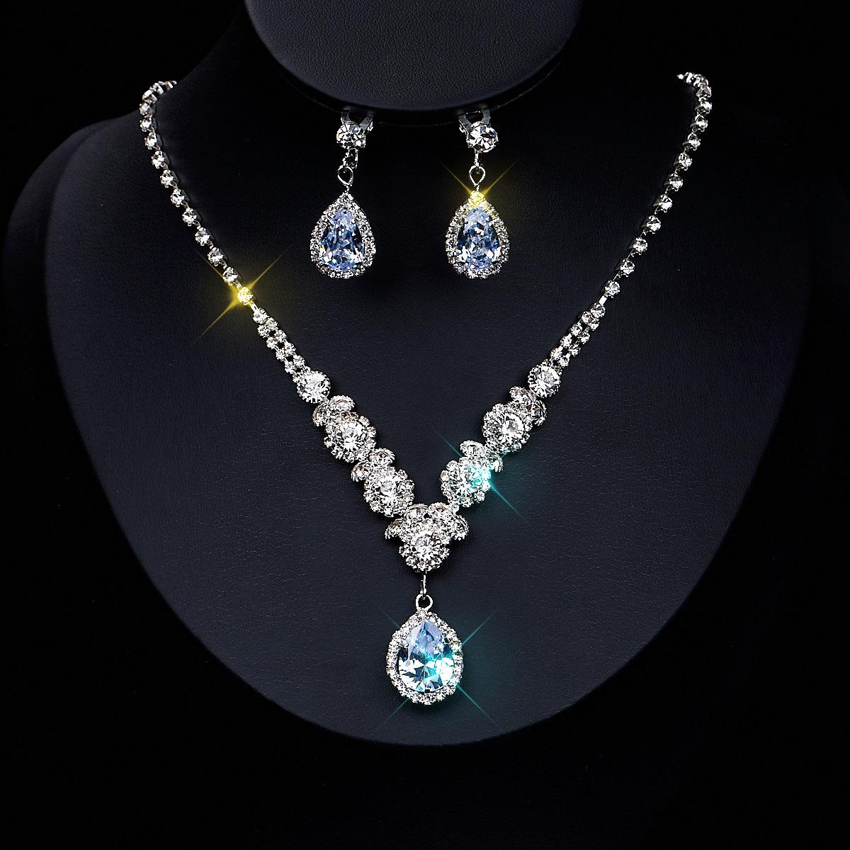 

Dazzling Rhinestone & Zircon Bridal Necklace and Earrings Set - Elegant Wedding Accessories