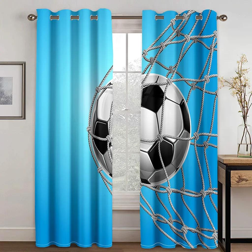 Red White Blue Flag Soccer Curtains Balls Football Design 3D Window Curtains for Living Room Window Treatment Drapes