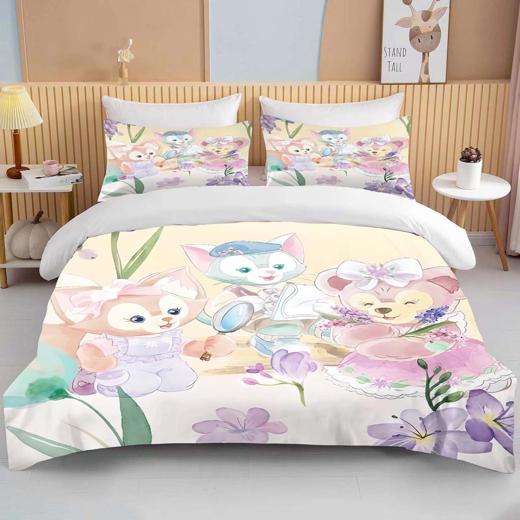 10 Size Disney Duffy and Friends Printed Bedding Set Cartoon Microfiber Bed Set Pillowcase Adult Bed Cover Bedroom Bed Set Duvet