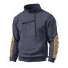 Men's Autumn and Winter Casual Winter Fleece Stand Collar Half Zip Long Sleeve Tactical Pocket Embroidered Hoodie Jumper