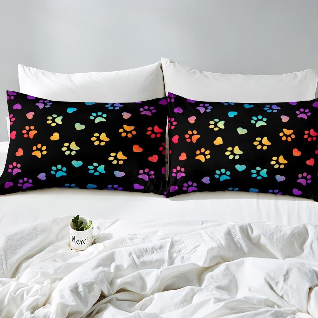 Color Dog Paw Print Pattern Bed Hat Four-Piece Bedding Set Bedroom Dormitory Bedding Decoration