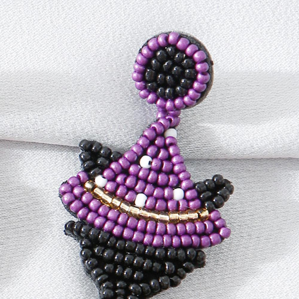 Black Cat Halloween Rice Bead Earrings Witch Cat Pumpkin Dangle Earrings  Girls Gift