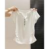 Korean Spice Girl Half Open Neck Front Shoulder Waist Short Sleeve T-Shirt Women's Summer New Premium Slim Skinny Top