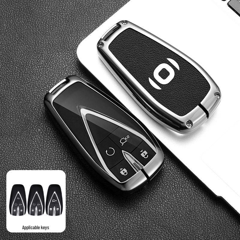 Changan Qiyuan A05/A06/A07 Remote Key Cover: Metal Shell with Leather Snap Button for Q05 125MAX