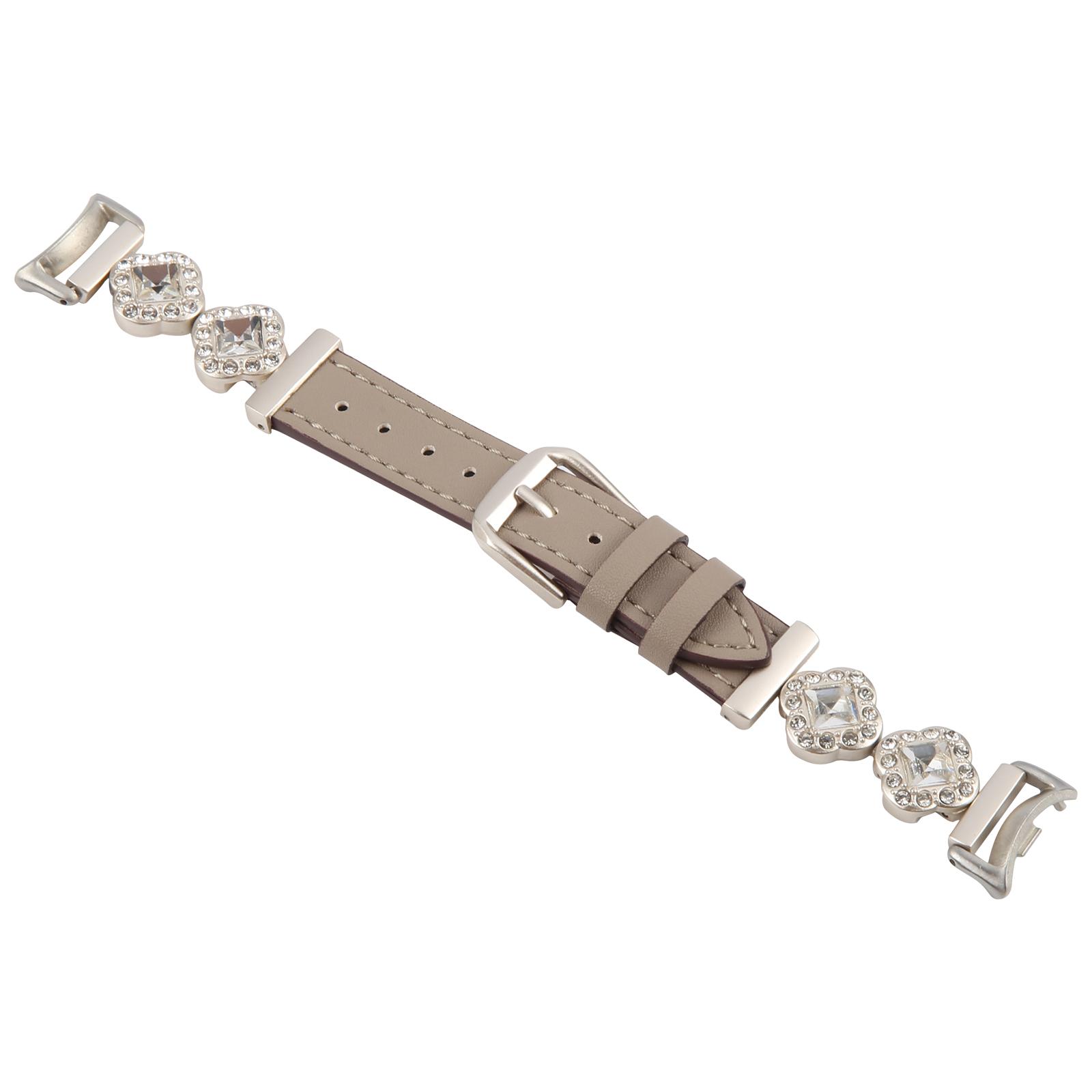 

Ремешок для Xiaomi Smart Band 9 NFC/Band 9/Band 8, металлический + кожаный ремешок с украшением из страз Starlight+Grey