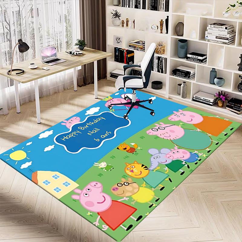 1pc Peppa Pig Fun Stars Carpet for Playroom Bedroom Living Room Sofa Home Decor,kids Game Area Rug Non-slip Floor Mat Y723128
