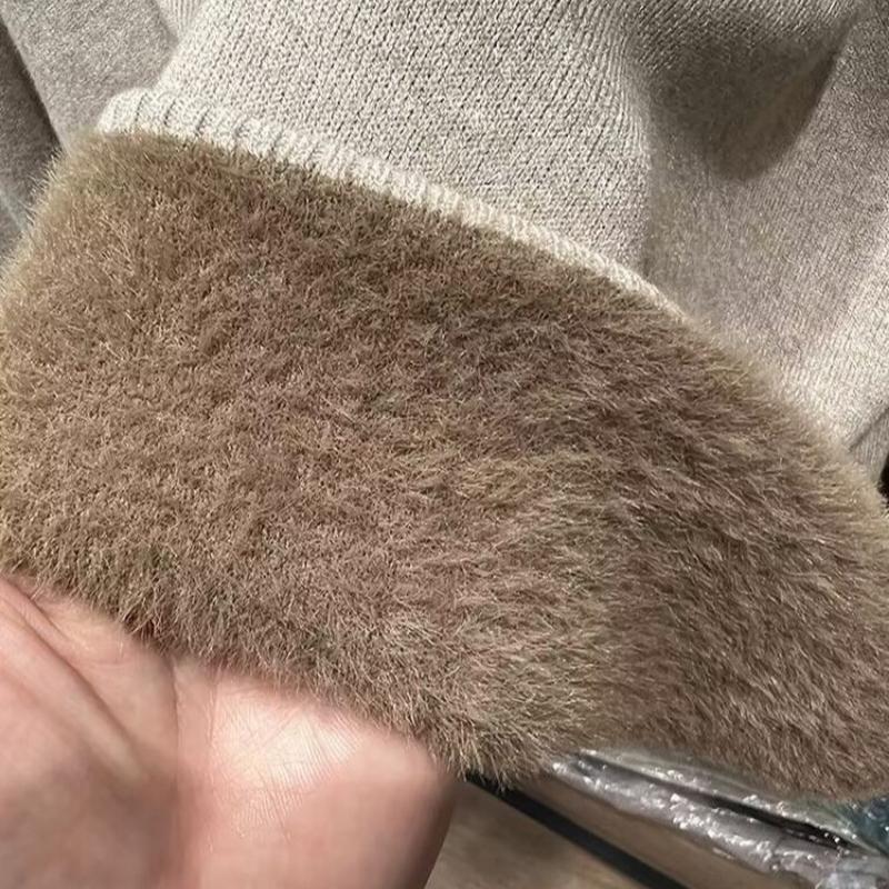 Autumn and Winter Plush Thick Velvet Base Women's Sweaters Long Sleeve Half High Collar Warm Knitted Sweater Ladies Elegant Solid Pullover Tops 24870