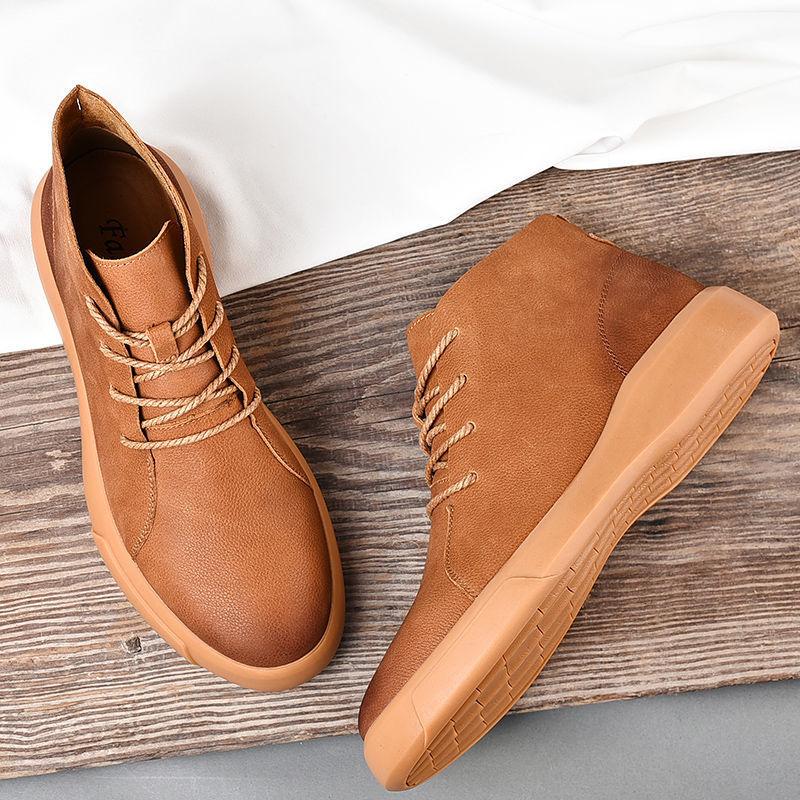 Martin boots men's 2025 winter new leather high-top velvet thermal short boots British retro boots men's cotton shoes