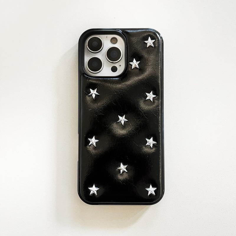 

Cool Black Leather 3D Star Phone Case with Lanyard for iPhone 14/15/16 Pro/Pro Max iPhone 15 Pro Max зірка/чорний