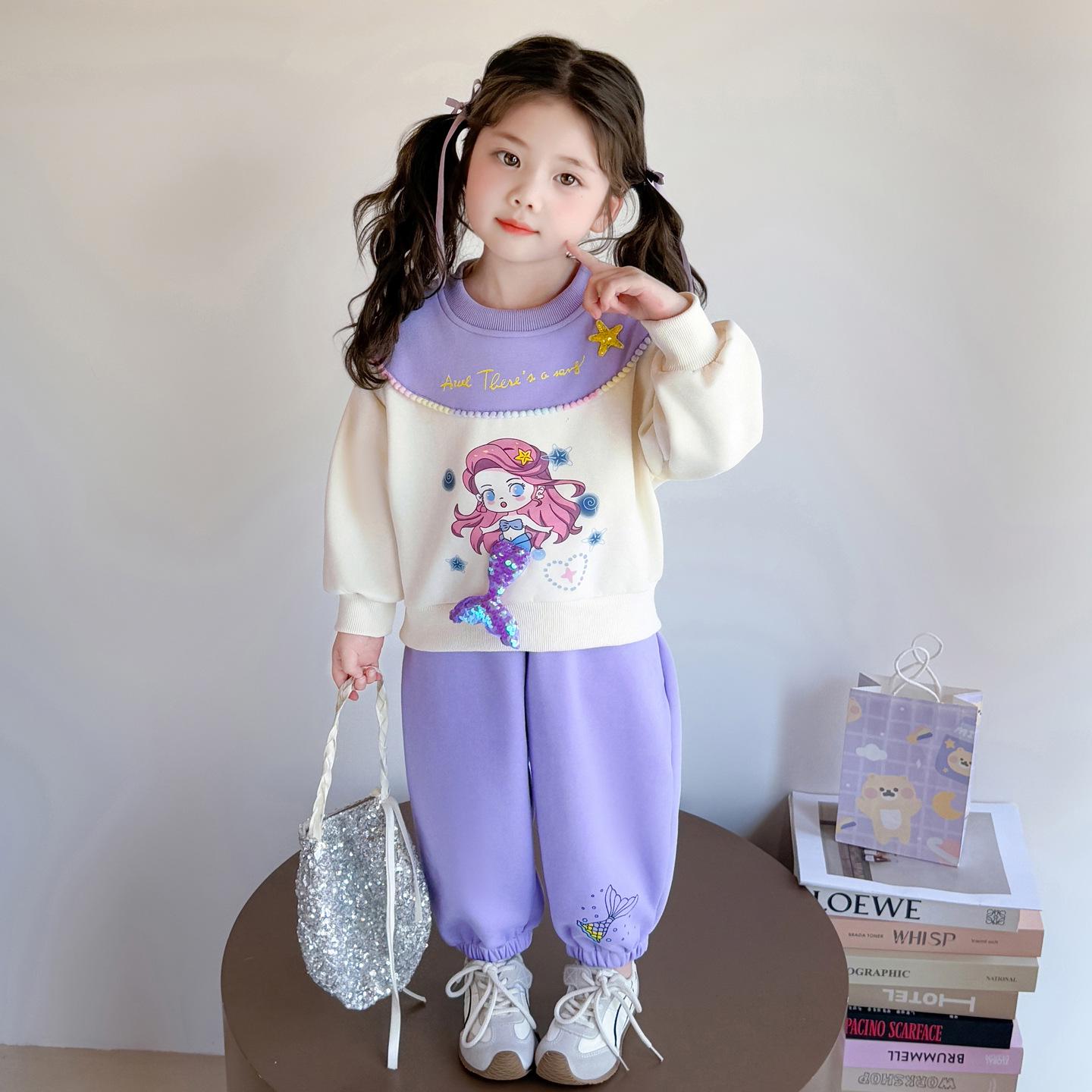 

Spring Mermaid Sweatshirt Set for Girls - Casual Two-Piece Sportswear for Little Girls 130 cm фиолетовый