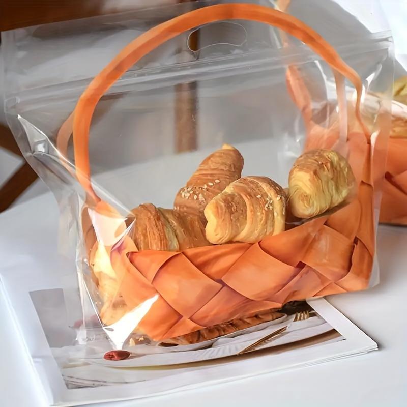 50pcs Large Transparent Bread Toast Bags with Basket Pattern, Portable Self-Adhesive Bread Bakery Packaging Bags, Toast Bread Wrapping Bags