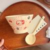 ZISIZ Cherry Cat Ceramic Douli Bowl Set