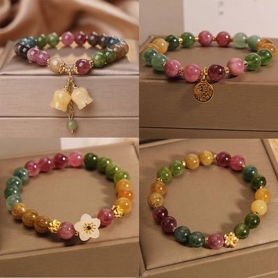 ZAKOL Mode Natuursteen Armband Elegante Lelietje-van-dalen Bloemen Hanger Elastische Kralen Armbanden voor Vrouwen Feest Sieraden