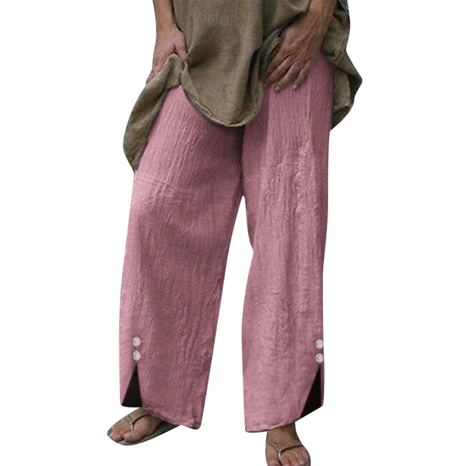

Женские свободные повседневные пляжные брюки однотонные широкие повседневные брюки на пуговицах повседневные брюки XXXXXL розовый