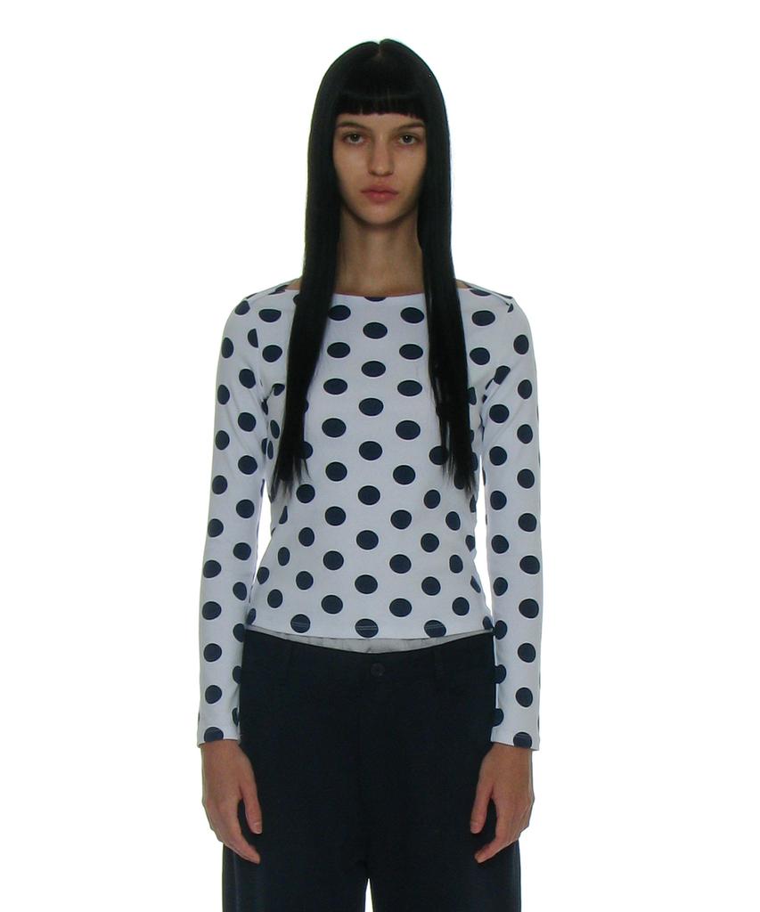 PARTIMENTO WOMEN Dot All-Over Printed Long Sleeve Tee_White