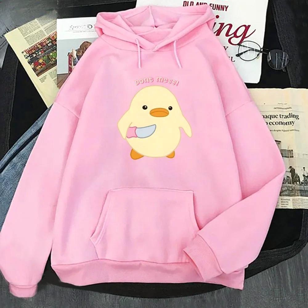 Don‘t Mess Duck Holding Knife Kawaii Cartoon Print Woman Hoodies Sweatshirts Harajuku Female Long Sleeve