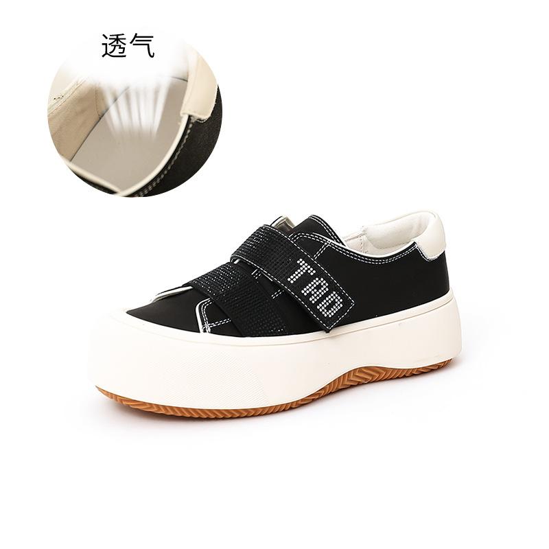 Strass Damenschuhe 2025 Frühling neue dicksohlige Klettverschluss kleine weiße Schuhe Damen lässige einzelne Schuhe Damen vielseitige flache Schuhe Damen