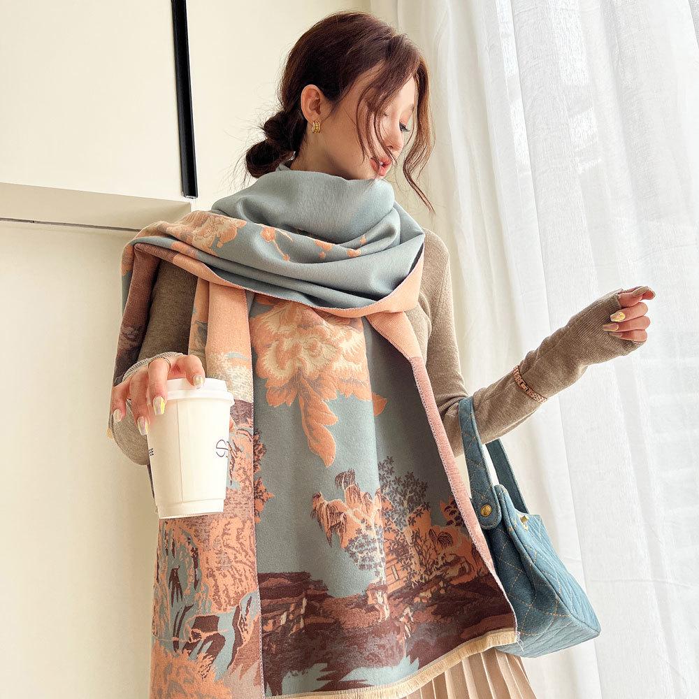 Yiwang Jiangnan Imitation Cashmere Jacquard Scarf - High-End Retro Shawl for Autumn/Winter