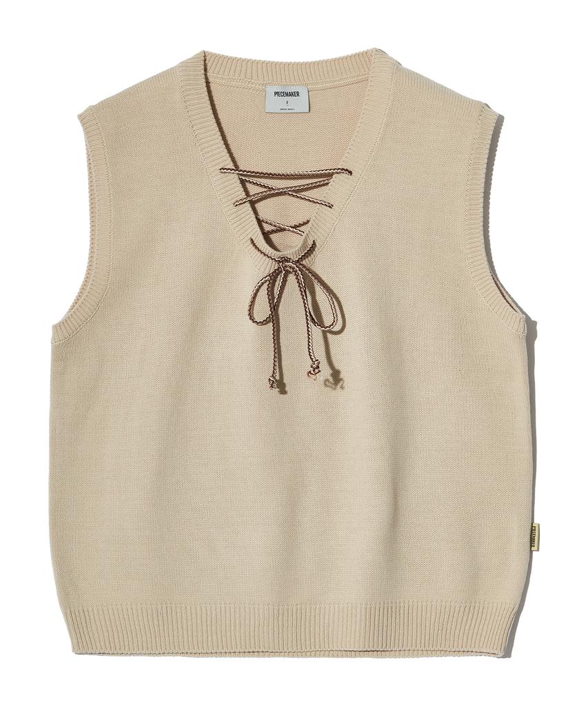 Peace Maker Lace Up Knit Vest (Ivory)