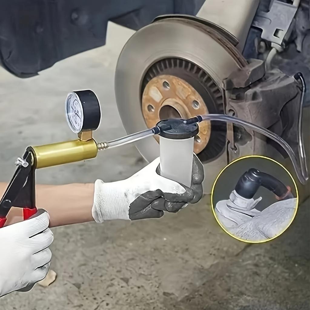 Manuell Vakuumpump Bromsvätskeavtappningssats Vakuumpistolpump Testare Kit Bärbar Hållbar Aluminium Vakuummätare