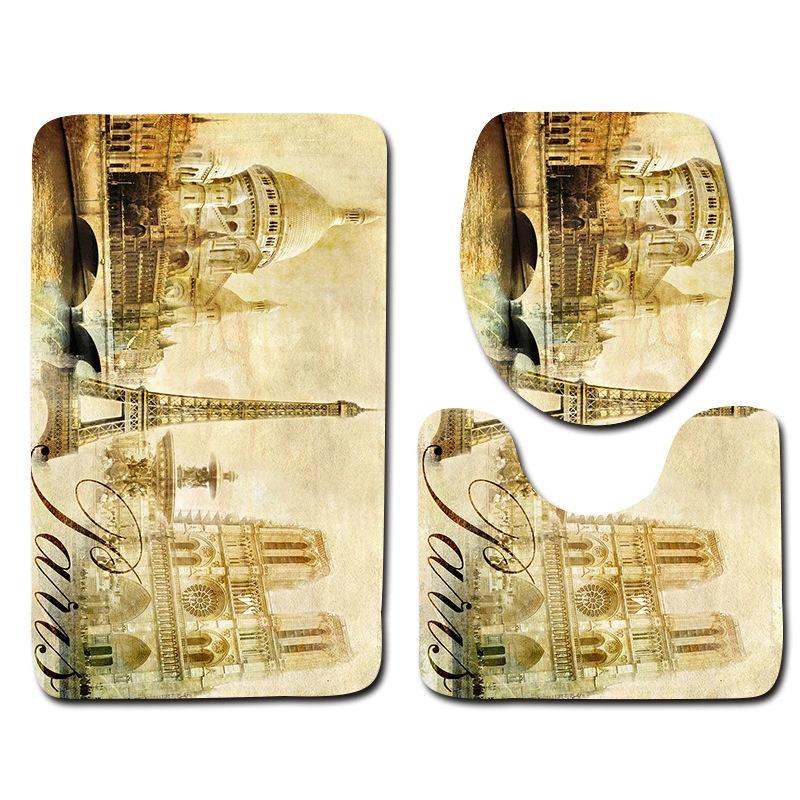 World Scenery Toilet Three-Piece Floor Mat Bathroom 3-Piece Mat Carpet Door Mat Is Now