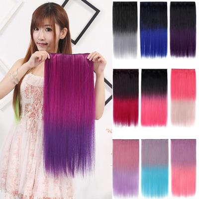 Clip In Hair Extension One Piece With 5Clips Straight Halloween Cosplay Synthetic Hairpieces Rainbow Pink Blue Green Ombre Color