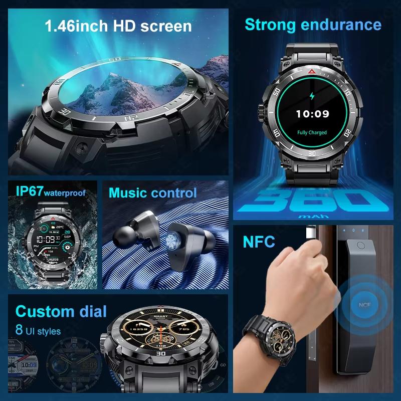 2025 Νέο NFC 2 Σε 1 Bluetooth Ακουστικό Έξυπνο Ρολόι TWS Μουσική Ομιλία Με Ακουστικά 4 Ώρες Δυνατά Ηχητικά Εφέ Μουσικόφιλος Άνδρες Έξυπνο Ρολόι
