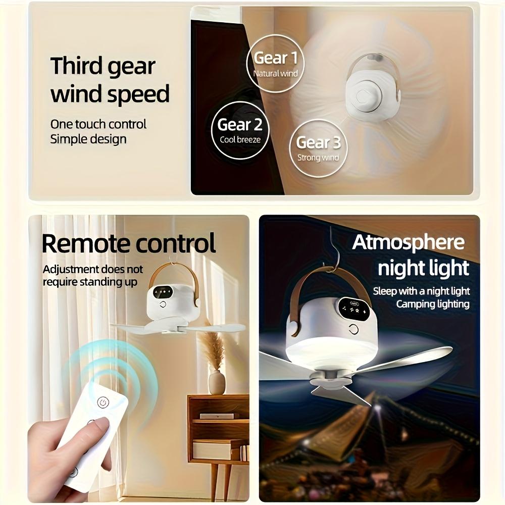 Rechargeable LED Smart Ceiling Fan Light with Remote Control 3-speed Wind Speed Portable Hanging Camping Environment Ceiling Fan