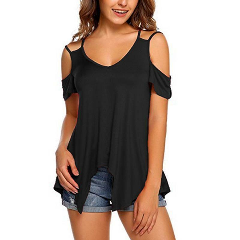 Elegant Womens Off Shoulder V Neck Chiffon T-shirt With Classic Timeless Appeal