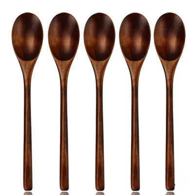 5 Pieces Wooden Soup Spoon Tableware Natural Ellipse Ladle Spoon Set for Cooking
