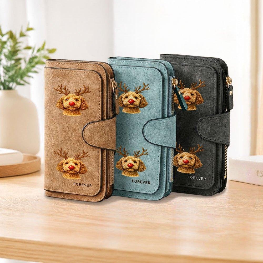 1pc Reindeer Antler Red Nose Dog Long Zipper Wallet, Large Capacity Card Holder, Unisex Clutch Bag, Fashionable Zipper Coin Purse, Suitable for Daily