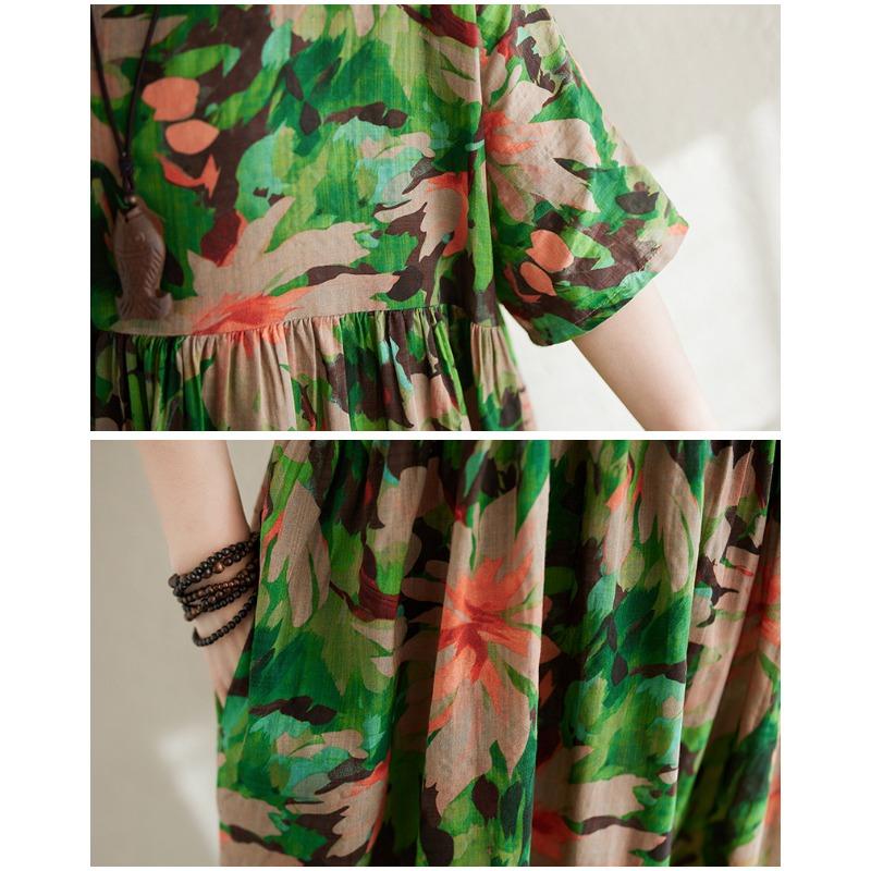 QICED Свободное Большого размера Ретро Хлопок и Лен Принт Тонкое Платье Лето Полная — фото 11