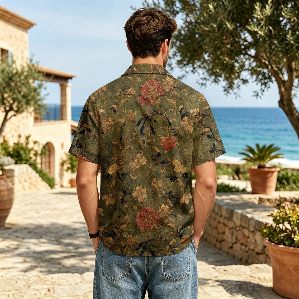 Men's Casual Short Sleeve Shirt Linen Cotton Blend Turn Down Collar Lightweight Breathable Summer Spring Top