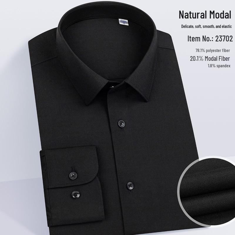 Men's Modal Stretch Long Sleeve Shirt - Non-Iron White, Spring & Autumn Style, Customizable LOGO, Professional Wear.
