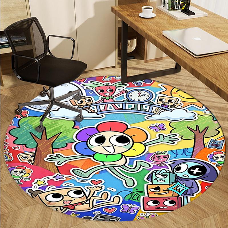Dandy's World Pattern Round Rug, Indoor/Outdoor Mat, for Picnic, Gameroom, Bedroom, Office, Living Room, Home Decor Carpet, Birthday Gift