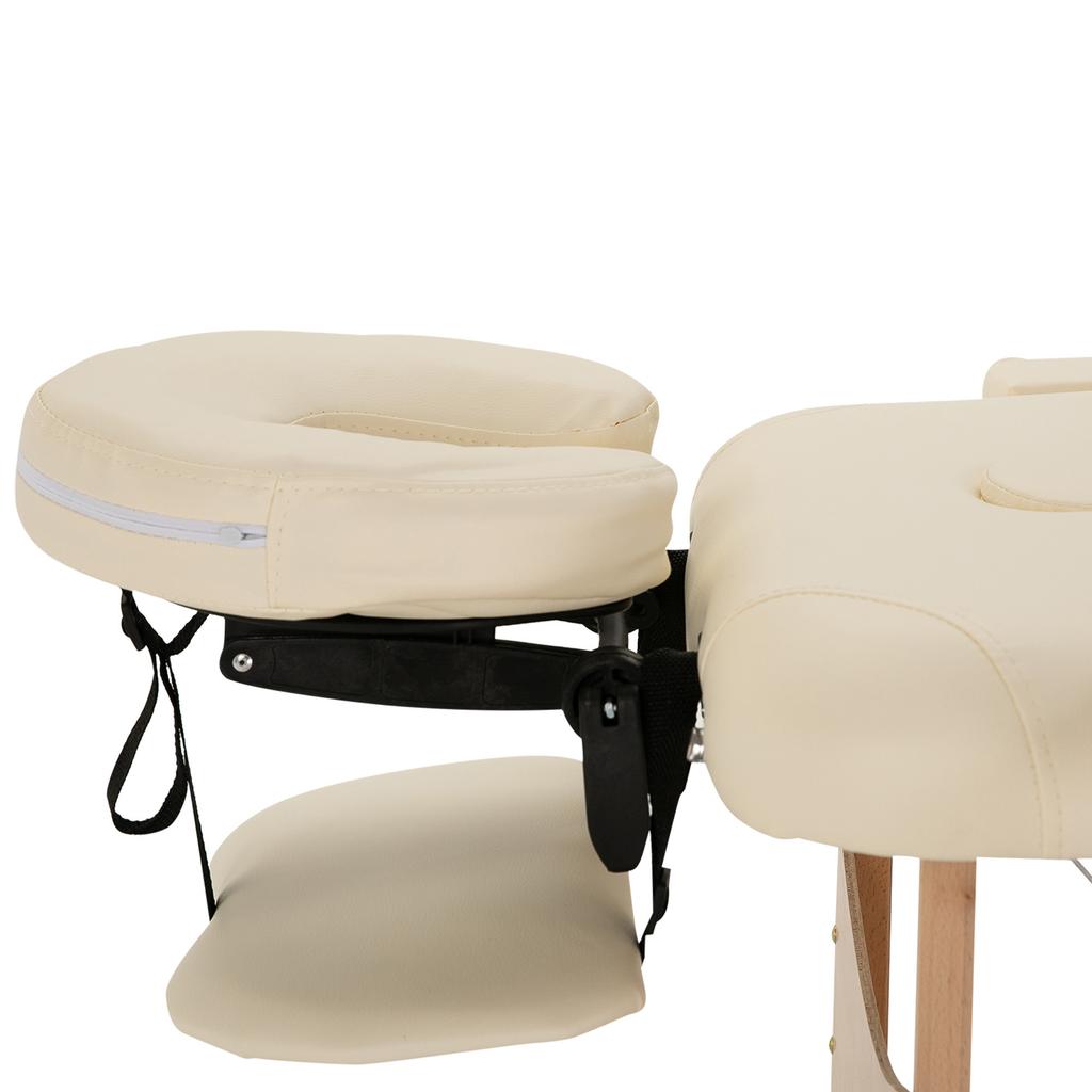 Portable Massage Bed, Folding Spa Beauty Massage Table with 2 Sections, Carry Bag and Wooden Frame, Cream
