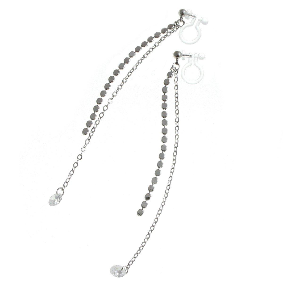 

VINGTAINE Single Stone Metal Chain Long Earrings Shaking Simple Resin Silver [Vintaine] Non-pierced E2044-S-