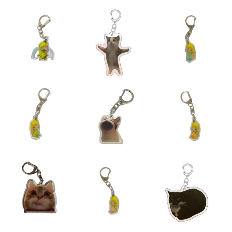 Crying Banana Cartoon Cat Keychain Acrylic Bag Charm Pendant Mascot Decoration
