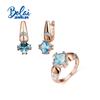 Bolaijewelry Natural Sky Blue Topaz Sq7.0mm/8.0mm Gemstone Ring Earrings Pendant Jewelry Set 925 Sterling Silver Fine Jewelry for Woman