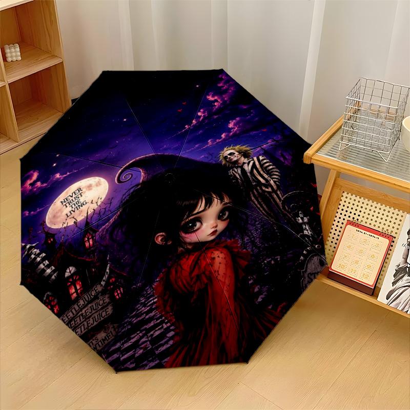 Beetlejuice Lydia Deetz Windproof Auto 8 Rib Folding Umbrella Portable Outdoor Parasol