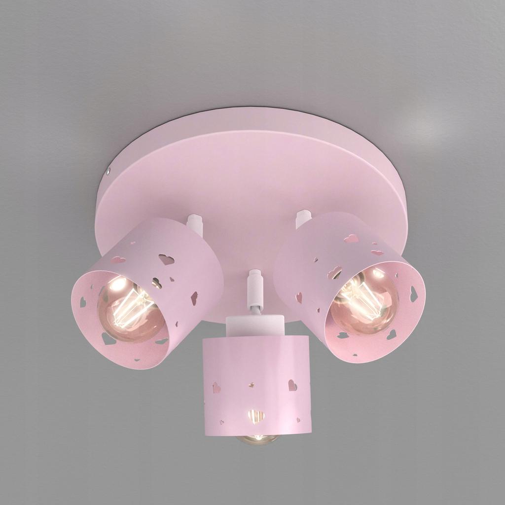 Dziewczęca lampa plafon sufitowa żyrandol led e27 różowa serca