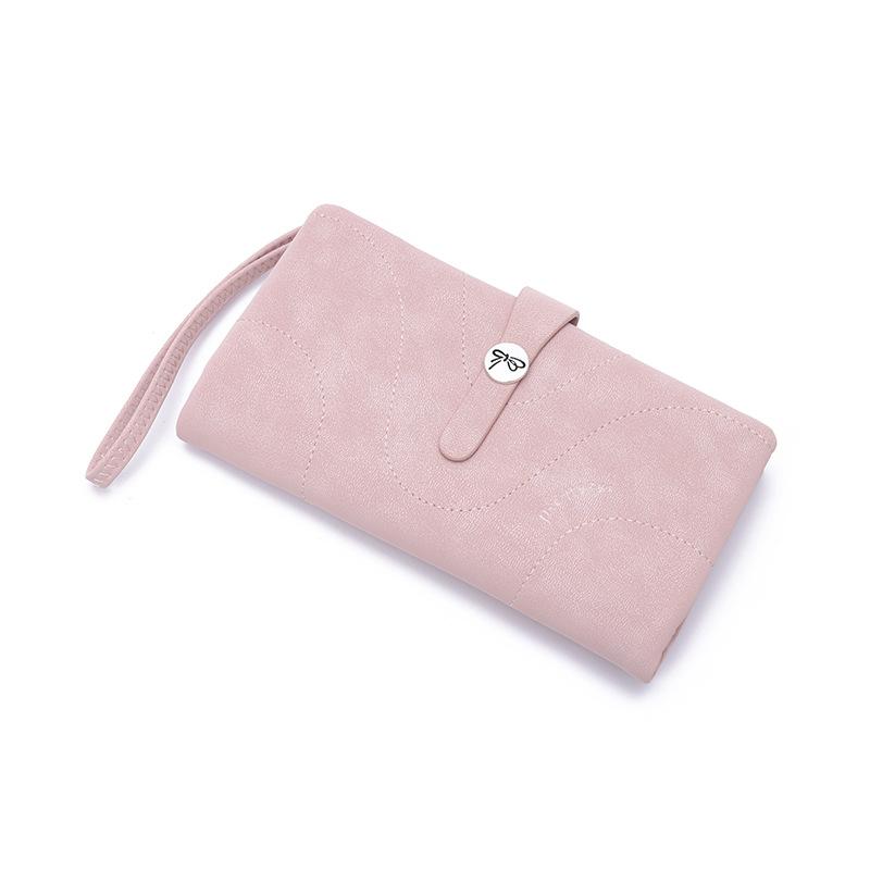 New women's long wallet, two fold, simple buckle solid color multi card handheld phone bag, zipper portable