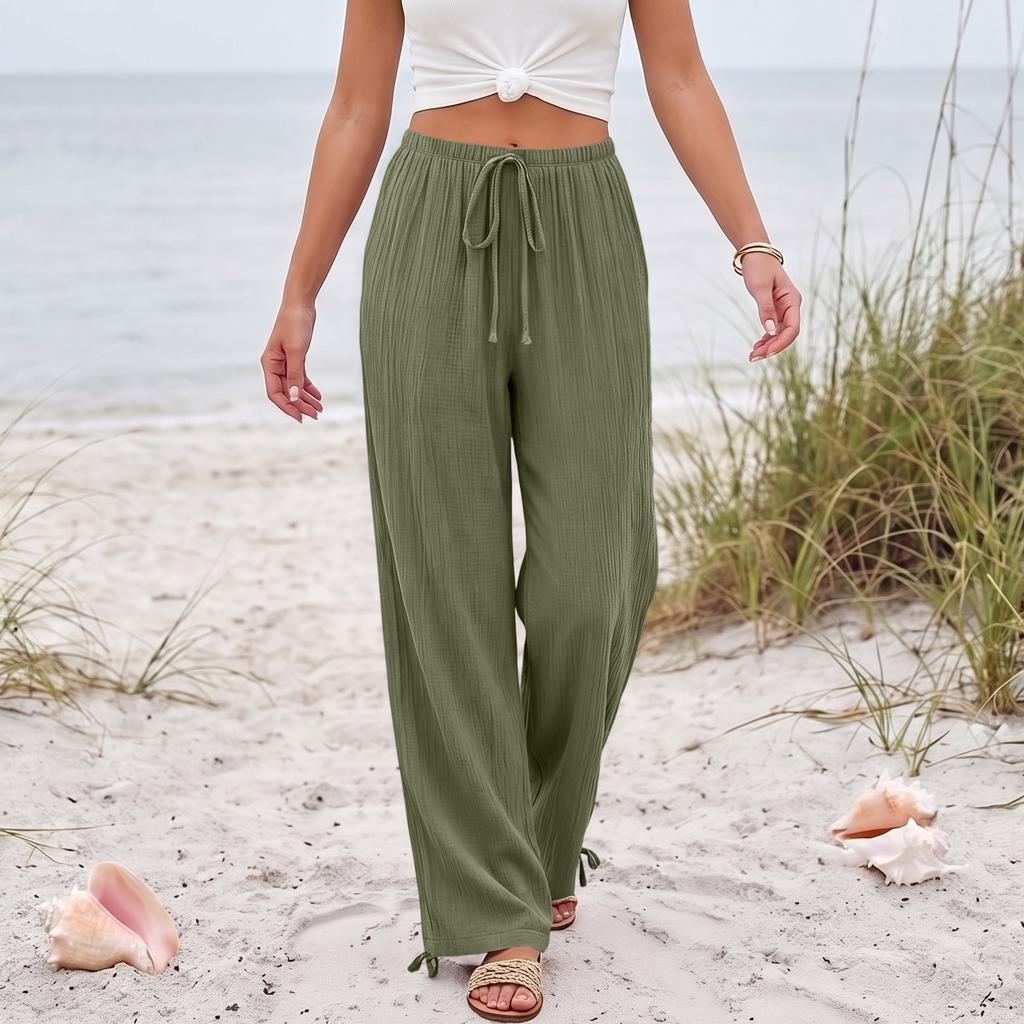 Women's Loose-fitting, -color, Straight-leg Casual Pants With Drawstring And Pockets.