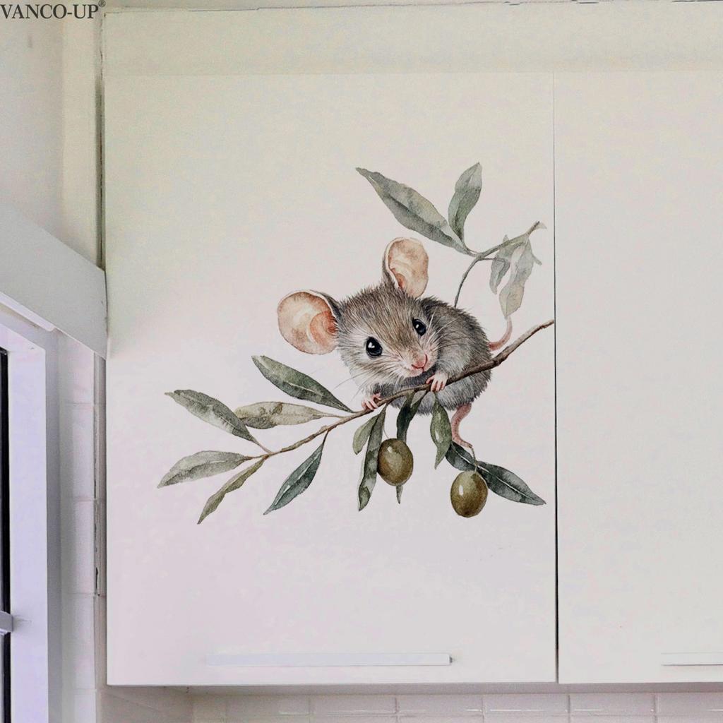 Cartoon Branch Mouse Wall Stickers, Creative Self-Adhesive Decor for Kids Room Living Room Bedroom Background Wall
