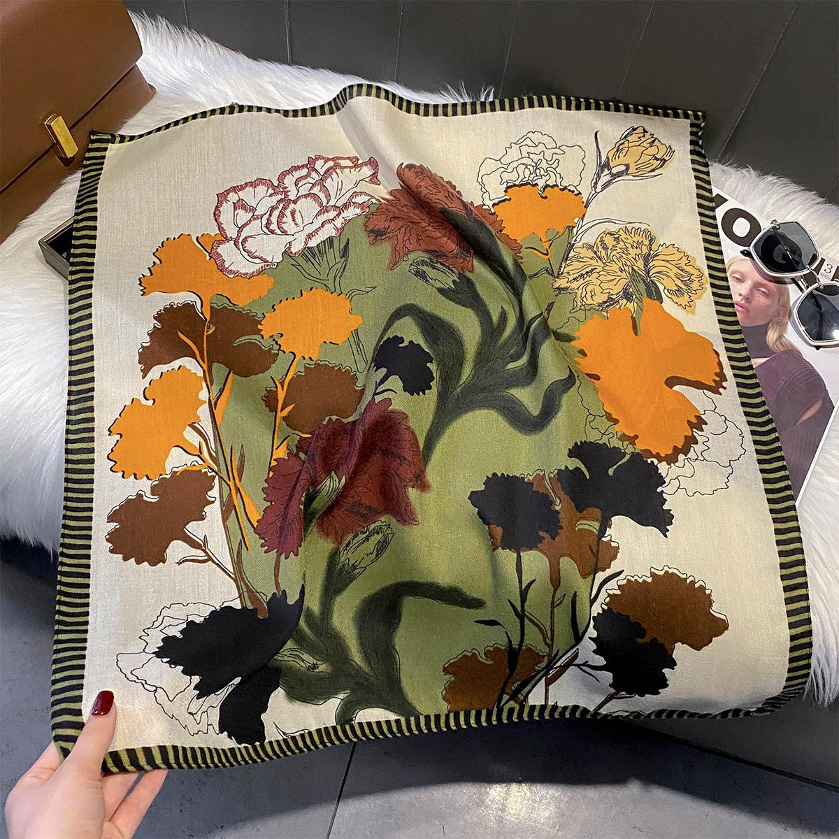 

Retro Oil Painting Print Head Scarf for Women Wraps Cotton Feel Hijab Warm Spring Autumn Soft Square Foulard Bandana Neckerchief 65x65cm