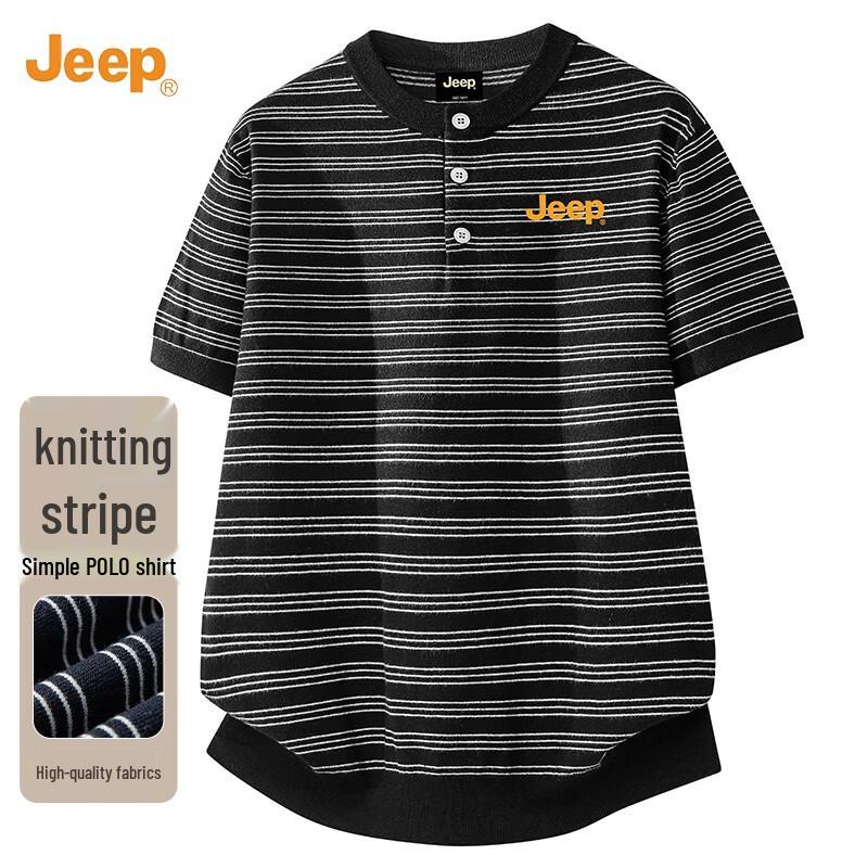 JEEP Men s Striped Round Neck Short Sleeve T-Shirt 3XL